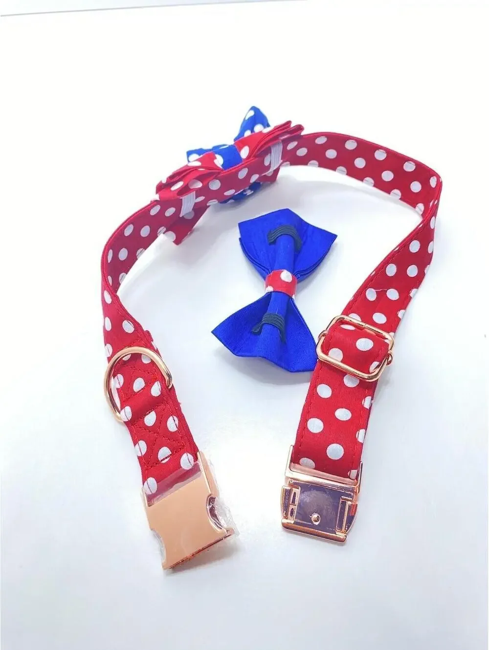 Polka Dot XL Dog Collar Removable Bow Ties Red Blue Brand New